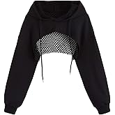 COZYEASE Women's Sports Cropped Sweatshirt Hollow Out Crop Tops Drop Shoulder Drawstring Pullover Cropped Hoodie
