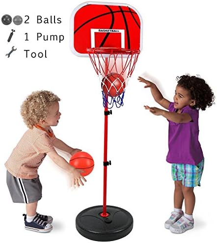 59 Inch Portable Basketball Hoop Set with Backboard 2 Basketballs and Pump Height Adjustable Basketball Stand Kids Basketball System for Toddler Indoor and Outdoor