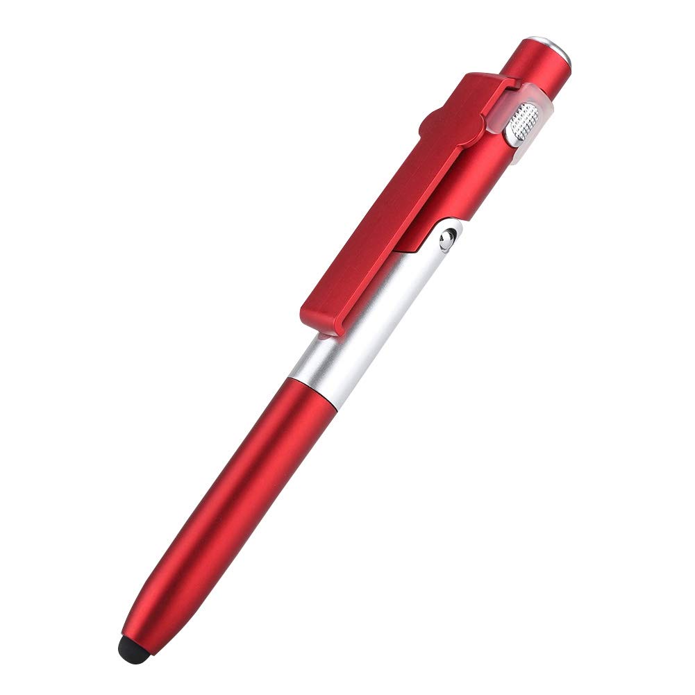 ASHATA Capacitive Pen,4 in 1 Touch Screen Capacitive Ballpoint Pens With LED Light For Tablet,Foldable Capacitive Touch Pen Stylus Pen/Cell Phone Holder Stand(Red)