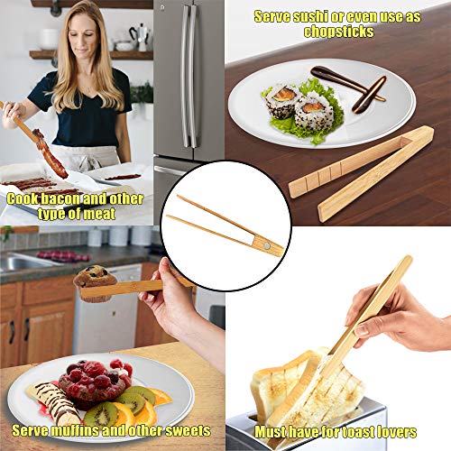 Toaster Tongs With Magnet | Kitchen Utensils For Cooking & Holding Toast Bacon Muffin Bagel Bread | 7.5 Inch Long Natural Toxic Free Bamboo