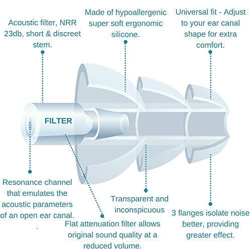 BetterSound High Fidelity Ear Plugs|Noise Cancelling Reusable Earplugs For Concerts Musicians Parties Motorcycle helmet|db Reduction Filter|Tinnitus Protection