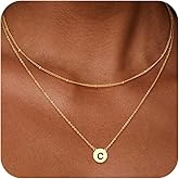 Poaiiu Initial Necklaces for Women,Dainty 14k Gold Plated A-Z Layered Letter Pendant Necklace Simple Name Charm Choker Stack Satellite Chain Trendy Tiny Valentine's Day Birthday Gifts Jewelry Sets