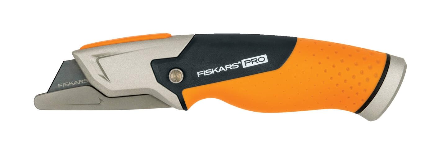 Fiskars CarbonMax Fixed Utility Knife, Length 18.2cm, Stainless Steel Blade/Plastic Handle, Black/Orange, 1027222