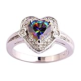 Psiroy Women's 925 Sterling Silver 1ct Rainbow Topaz Filled Ring
