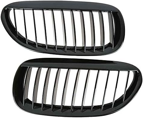 LAQVQ Kidney Grille Car Front Grilles ABS Plastic Gloss Black for BMW 6 Series E63 2005-2010