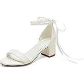 MNTSUEDS Pearl Wedding Shoes for Bride - Low Open Toe Bridal Heels With Bow, Chunky Block Heel for Women's Prom, Evening Party, Dress Pumps