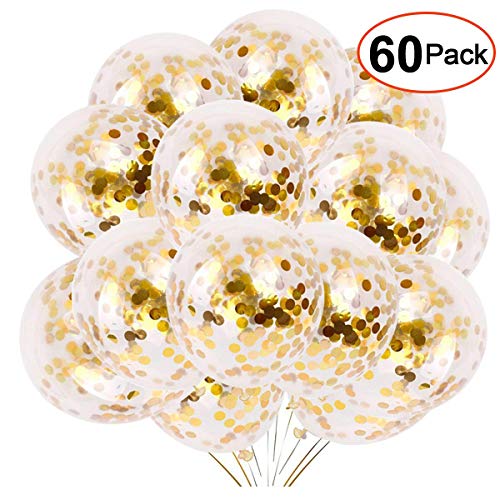 Gold Confetti Latex Party Balloons, 60pcs 12 Inch Helium Balloons with Golden Paper Confetti Dots for Birthday Baby Shower Decoration