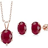 Gem Stone King 3.64 Ct Oval Red Ruby 18K Rose Gold Plated Silver Pendant and Earrings Jewelry Set