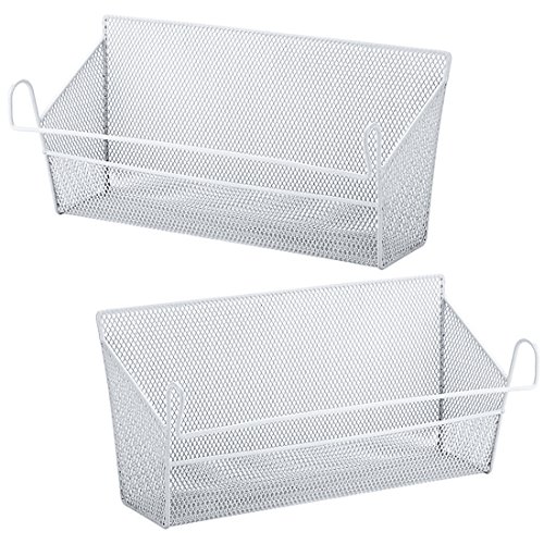 RuiyiF 2 Pack Bunk Bed Storage Basket,Dormitory Bedside Storage Baskets Metal Desk Corner Organizer Hanging with Hook for Books Phones Tissues Water Bottle (White)