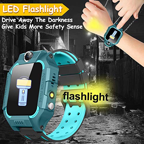 【SIM Card Included】 Kids Smart Watches-GPS Tracker Smart Watch Phone for Boys Girls -Waterproof Smartwatch with SOS Games Touch Digital Wrist Watch Holiday Toys Birthday Gifts (Green)