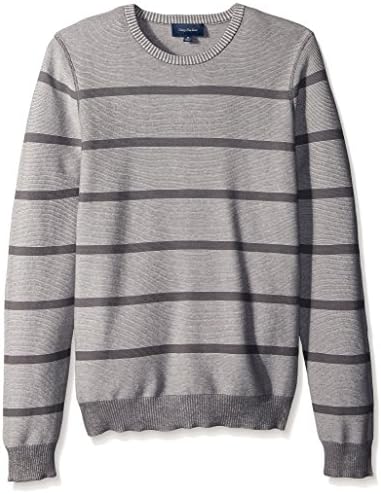 Thirty Five Kent Men's Links Stripe Crew Neck Sweater, Stone Combo, L