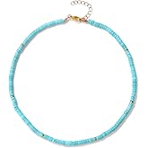 Beaded Choker Necklaces for Women Dainty 14K Gold Plated Heishi Bead Crystal Necklace Gemstone Beaded Necklace Natural Stone Necklace Boho Choker Necklace Jewelry Gifts for Women