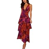 Women's Floral Maxi Dress Sexy Deep V Neck Backless Ruffles Dresses Beach Party Wedding Guest Dress