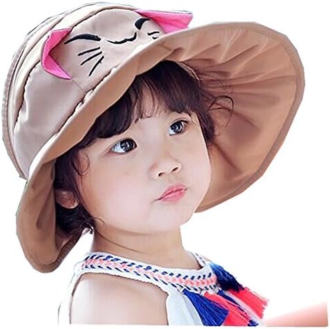 GMJF Kids Infant Reversible Sun Protection Cap Hat Folding Floppy Beach Visor (khaki)