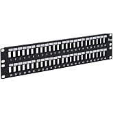 ICC 48 Port Blank Keystone 2U Patch Panel with 19&rdquo; Metal Rackmount Housing for Slim Profile Keystone Jacks (Sold Separately), UL Listed, IC107BP482