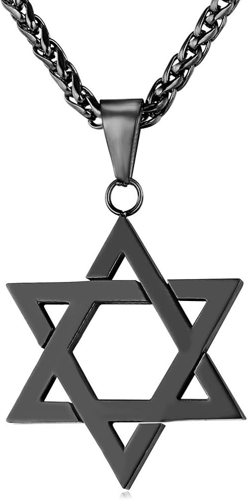 U7 David Star Necklace for Men Women Black Plated Hexagram Pendant Judaism Jewellery Wheat Chain, 01. Classic- Black Plated