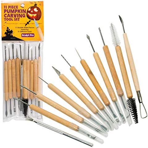 Pumpkin Carving Kit (21 Tool Set) w 11 Double Sided Pieces - Halloween Professional Sculpting, Cutting and Carving Knife Supplies for Jack-O-Lanterns, Pumpkins, Decorations for Kids and Adults