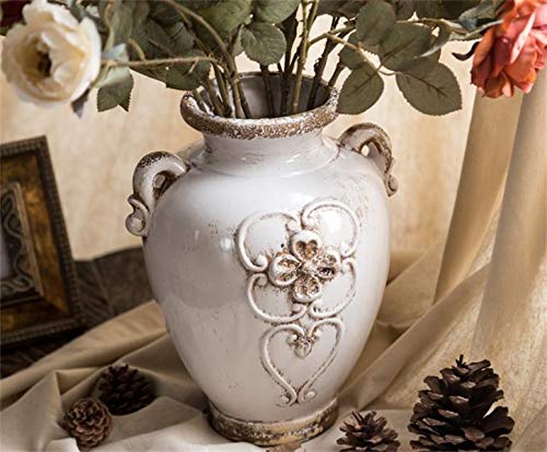 Soyizom Rustic White Ceramic Vase - French Country Style Vintage Decorative Pitcher for Bouquets