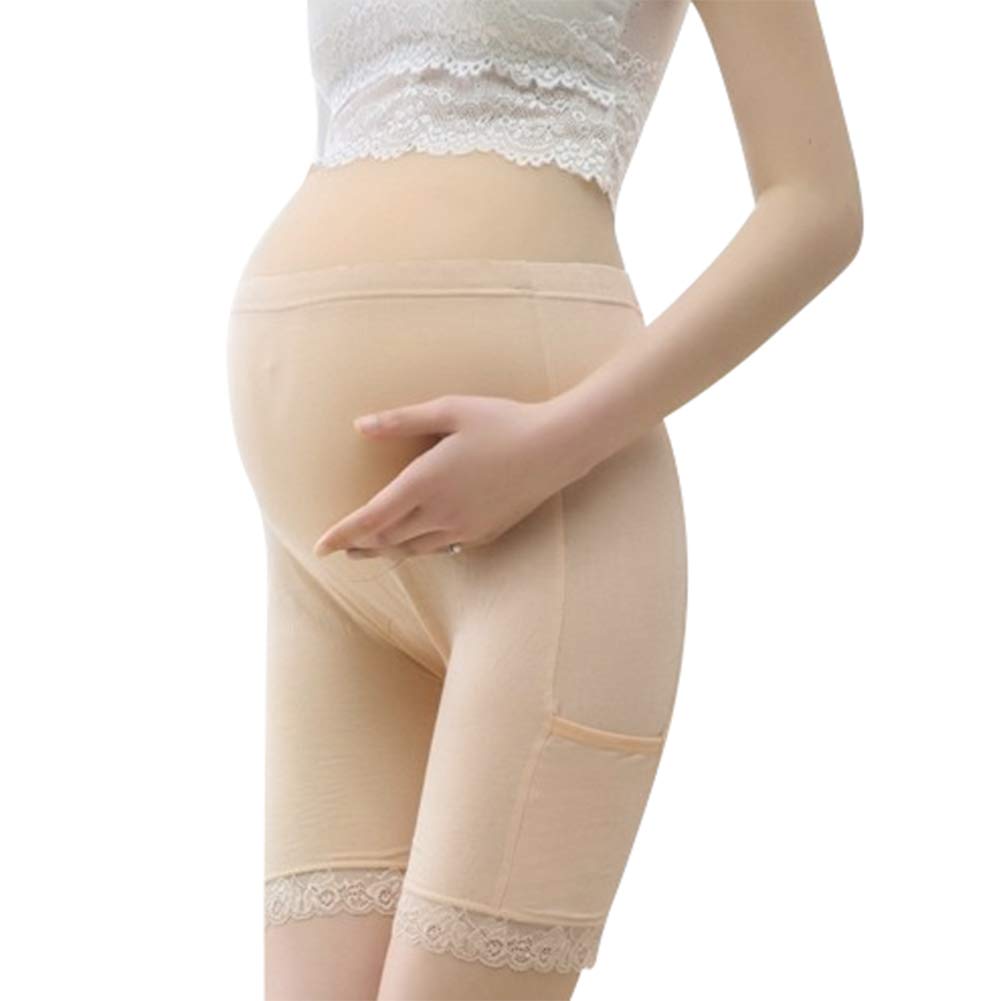 LONTG Maternity Leggings Over Bump Anti Chafing Pregnant Shorts Belly Support High Waist Safety Shorts With Pockets