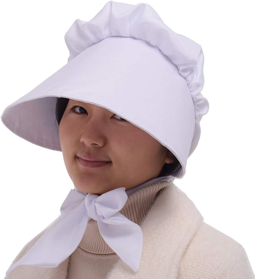 GRACEART Victorian Adult Women Girls Headgear Hat Ladies Handmaid Bonnet Medieval Peasant Headwear For Fancy Dress (White) - Image 5