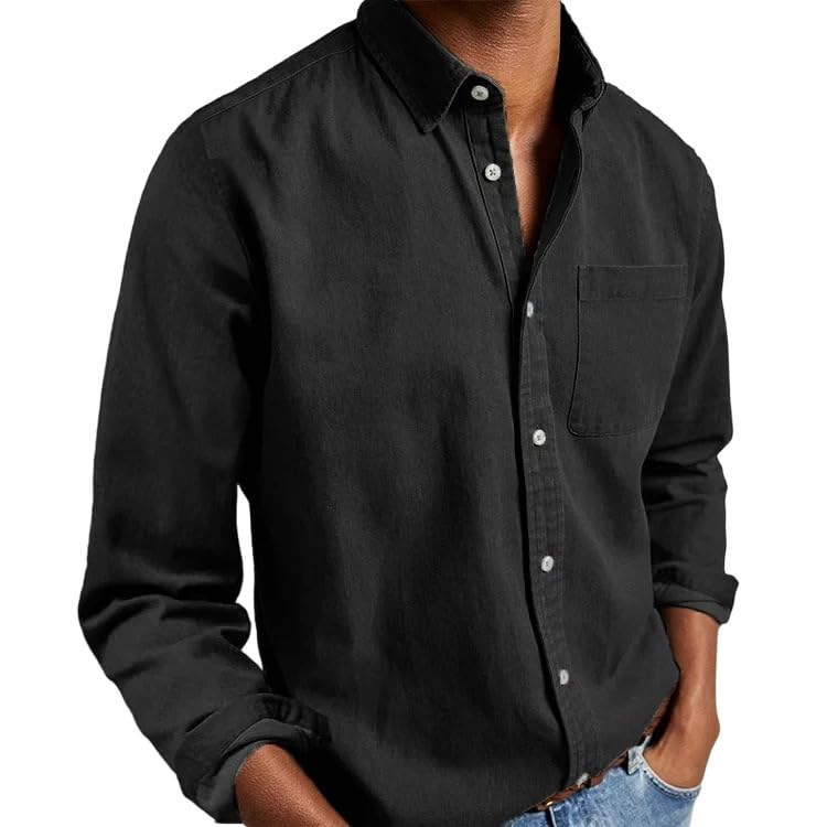 Photo 1 of *MINOR DAMAGE - USED*
ceauros Mens Denim Shirt Long Sleeve Button Down Shacket Work Western Shirts Regular Fit Cowboy Casual Blouse(Black,M)