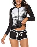 Wolddress Womens Long Sleeve Rashguard Swimsuit Sport Swimwear Tankini Set