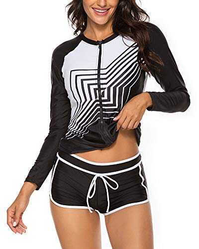 Wolddress Womens Long Sleeve Rashguard Swimsuit Sport Swimwear Tankini Set
