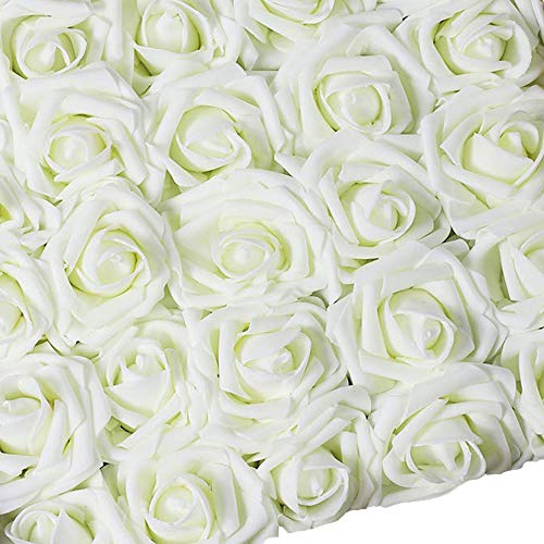 Higfra Artificial Flowers Cream Roses Real Looking Fake Roses w/Stem for DIY Wedding Bouquets Centerpieces Arrangements Party Baby Shower Home Decorations - Cream - Thumbnail 7