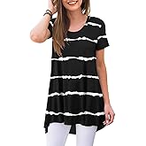 POPYOUNG Women's Summer Long Tunic Top To Wear With Leggings Short Sleeve Shirt Loose Fit Dressy