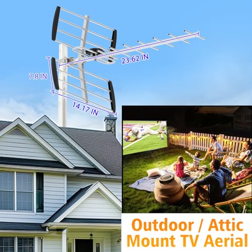 Outdoor TV Aerial for Freeview UK, Digital HDTV Aerial 4K 1080P, Strong VHF/UHF Reception, Loft & Outdoor Aerial for Smart and Older TVs, 10m Coaxial Cable, Mast Not Supplied