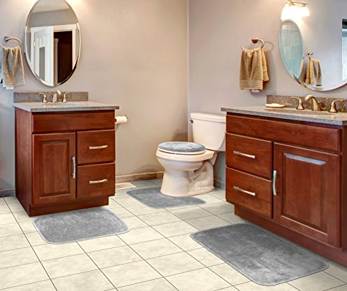 4pc Traditional Nylon Washable Bathroom Rug Set Platinum Gray - Garland Rug
