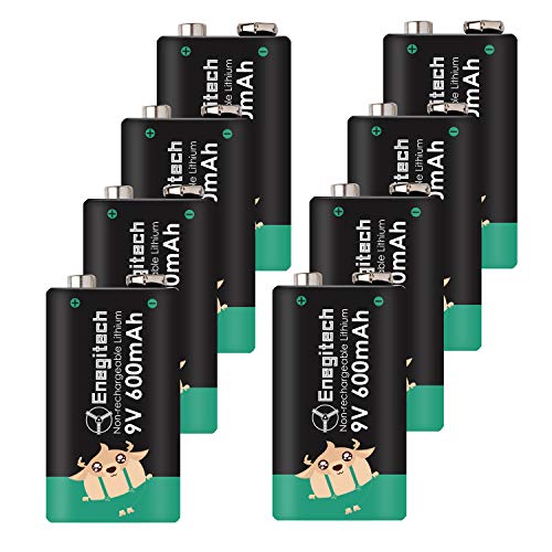 Enegitech 9V Lithium Battery, 600mAh Lithium Battery for Smoke Detector