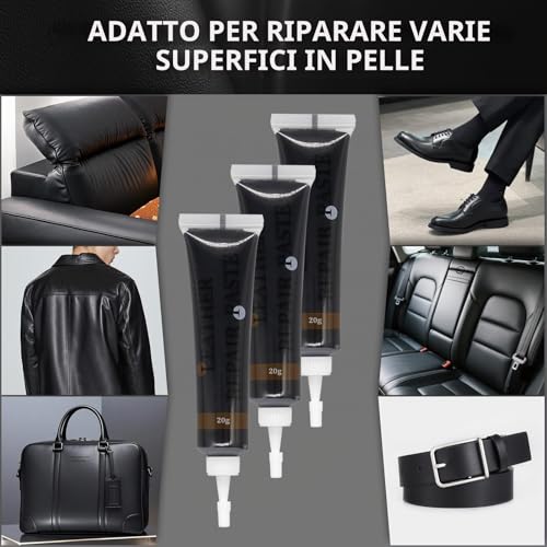 Black Leather Repair Kit 60 g, Black Leather Putty Repair Kit for Repairing Scratches, Discolourations and Holes on Leather Sofas, Car Seats, Shoes, Wallets and Synthetic Leather