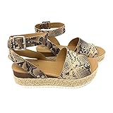 Womens Topic Casual Espadrilles Trim Rubber Sole Flatform Studded Wedge Buckle Ankle Strap Open Toe Sandals (10 M US, Pyth NAT)