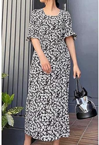 Amazon フリーズマート Free S Mart フラワープリント半袖ガウンワンピース ブラック フラワー1 Fr ワンピース チュニック 通販