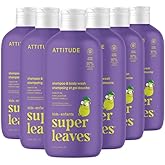 ATTITUDE Shampoo and Body Wash for Kids, EWG Verified Hair and Body Cleanser, Dermatologically Tested Soap, Plant and Mineral Based Bath Products, Vegan, Vanilla & Pear, 16 Fl Oz (Pack of 6)
