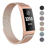 SWEES Metal Bands Compatible Fitbit Charge 3 and Charge 3 SE, Milanese Stainless Steel Magnetic Small (5.5