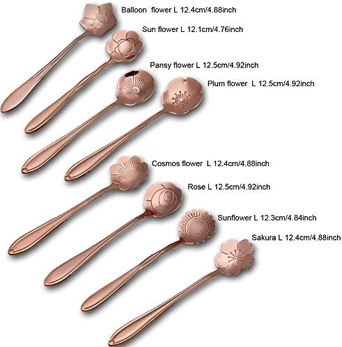 Wenkoni Stainless Steel Creative Spoon for Coffee Tea Cake Sugar Dessert Ice Cream Spoon (Set of 8.Color:Rose Gold)