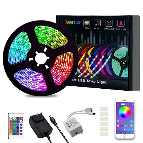 LED Light Strip, L8star Color Changing Rope Lights 16.4ft SMD 5050 RGB Light Strips with Bluetooth Controller Sync to Music Apply for TV, Bedroom, Party and Home Decoration (16.4ft)