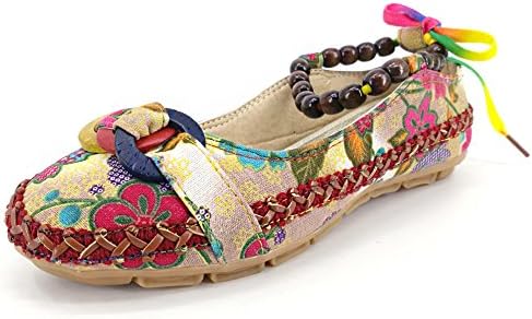 Huanyoo Women Comfortable Ethnic Beading Flats Round Toe Colorful Loafers Shoes US6