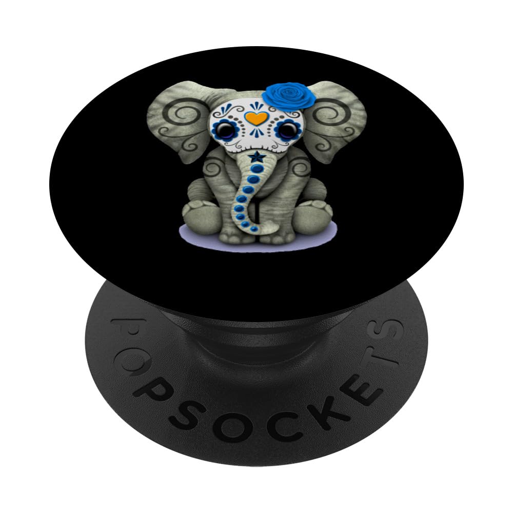 Sugar Skull Blue Rose Elephant Day Of The Dead Halloween PopSockets Adhesive PopGrip