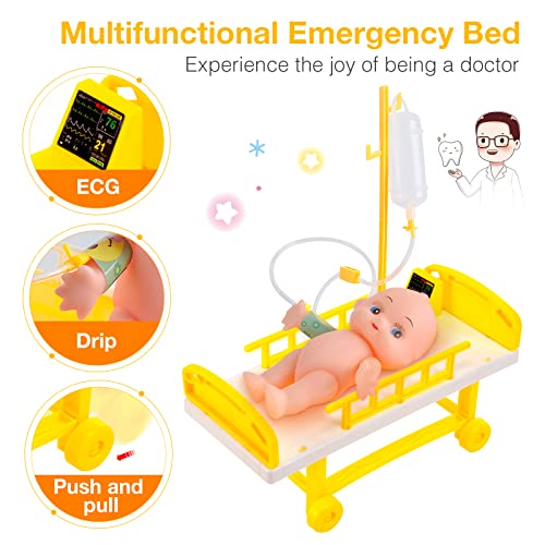 39 Pieces Doctor Kit for Kids, Educational Play Medical Kit with Electronic Stethoscope and Emergency Bed, Carrying Case, Doctor kit for Toddlers 3-5-7, Dentist Kit for Kids