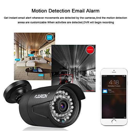 FLOUREON House Security Camera System 1080N DVR + 4 Pack 2.0MP CMOS Lens CCTV Security Camera 3000TVL Night Vision Remote Access Motion Detection (8CH 1080N AHD 3000TVL+1 TB HDD)