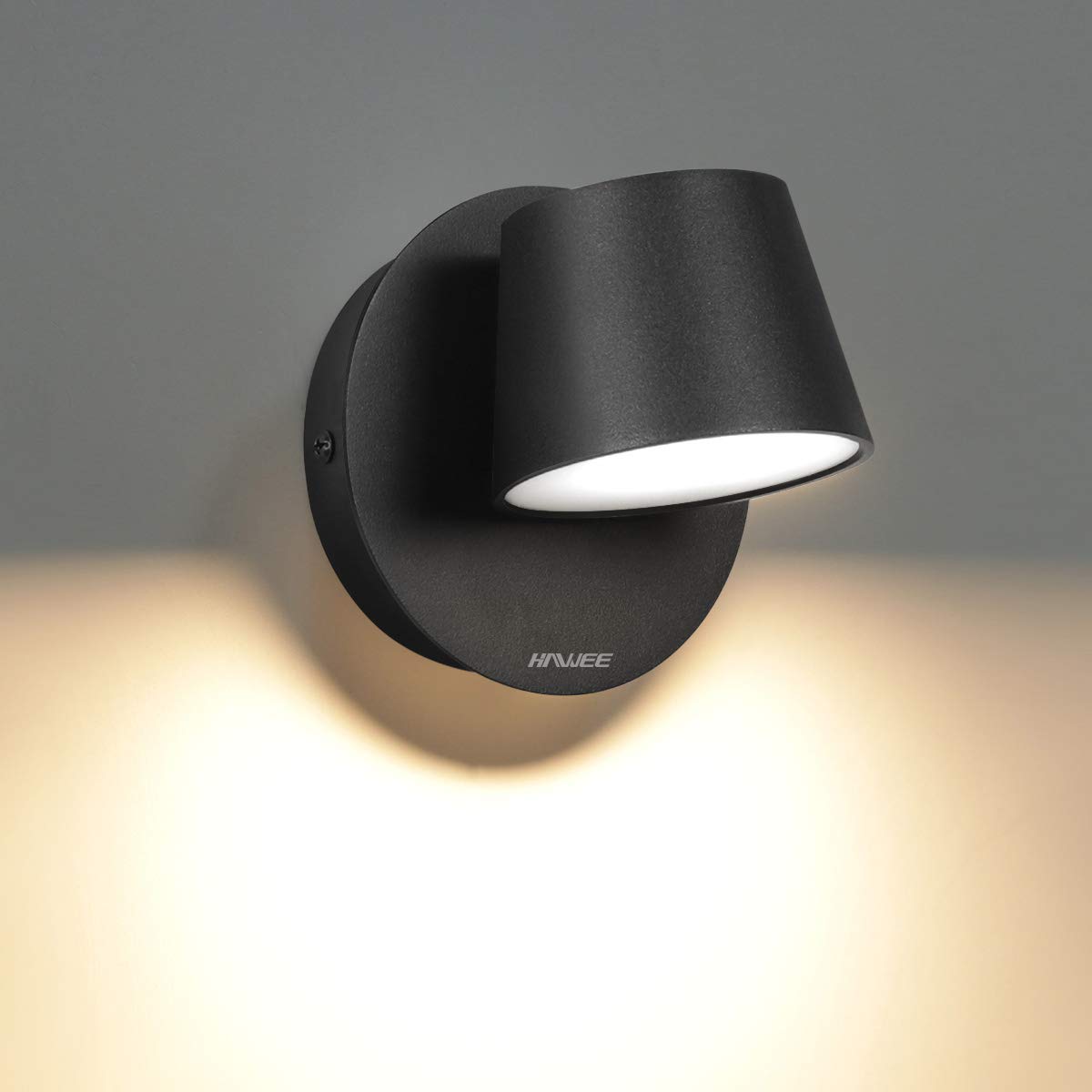 HAWEE Modern Wall Light LED Reading Spot Light 350° Swivel Nordic Style Wall Spotlight LED Wall Lamp for Bedroom Bedside Living Room Hallway Stairs Corridor, Black 3000K