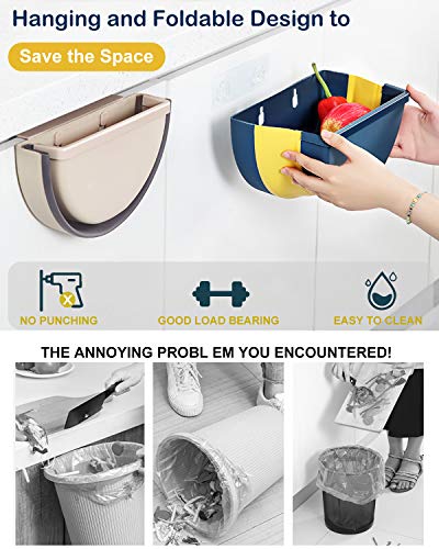 AYOTEE Small Kitchen Trash Garbage Can, Collapsible Mini Trash Bin Wastebasket for Narrow Spaces Hanging at Cabinet/Car/Bedroom/Bathroom, 1 Gallon 5 Liter Capacity,Ivory