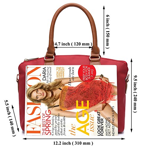NNEE Water Resistance Nylon Top Handle Satchel Handbag with Multiple Pocket Design - Red