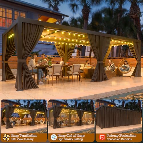LEVELEVE 10' x 20' Louvered Pergola Review: Adjustable Hardtop Gazebo with Curtains & Drainage image 15