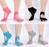 Amandir 4 Pairs Non Slip Yoga Socks Non Skid Yoga Pilates Barre Toeless Socks with Grips for Women