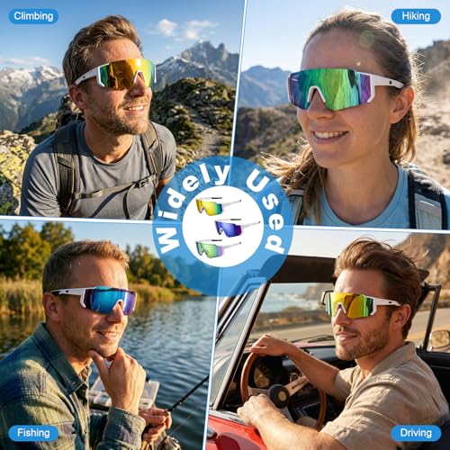 Hahorpa 3 Piezas Gafas Ciclismo Hombre y Mujer, Gafas Deportivas Protección UV400, Gafa Running Polarizadas, Gafa Anti Viento para Bicicleta, Running, MTB (3 Colores)