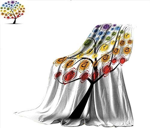Chakra Cotton Blanket Yoga Tree with Branch of Chakra Icon Harmony in Nature Physical Force Theme Print Sand Free Beach Blanket 70 x 60 inchMulticolor